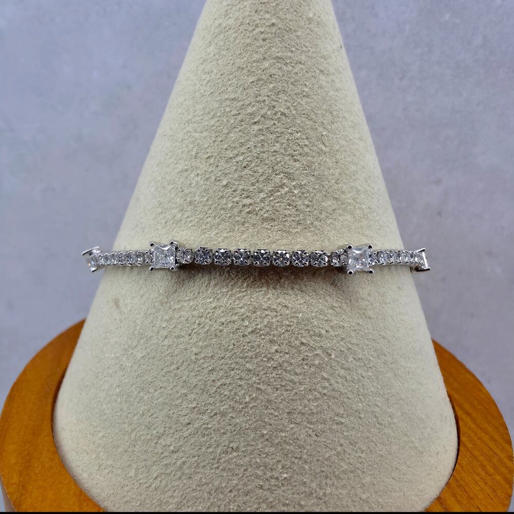 (7"+1") 0.83CTW Moissanite Princess & Round Cut 2mm Tennis Bracelet - 925 Silver